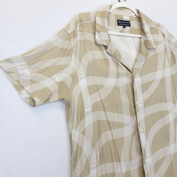 Tailored Athlete Button Up Shirt Curve Stripe Men XXL Tan White Short Sleeve - Picture 11 of 11